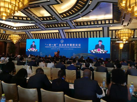 图为7月2日，司法部副部长赵大程应邀出席“一带一路”法治合作国际论坛。